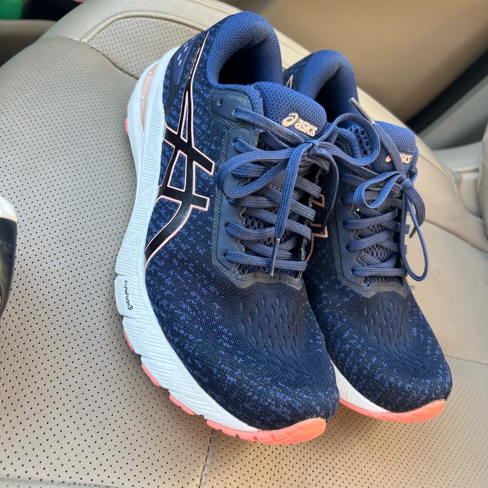 ASICS Navy and Coral Women's Running Shoes